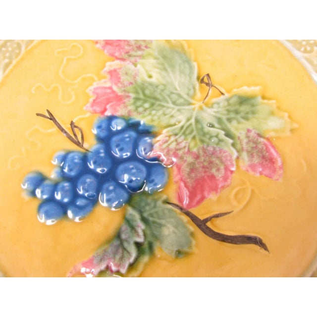 Vintage 1930s Black Forest Art Pottery German Majolica Dessert or Salad Plates With Grape Leaves Design - Set of 8 For Sale In Chicago - Image 6 of 12