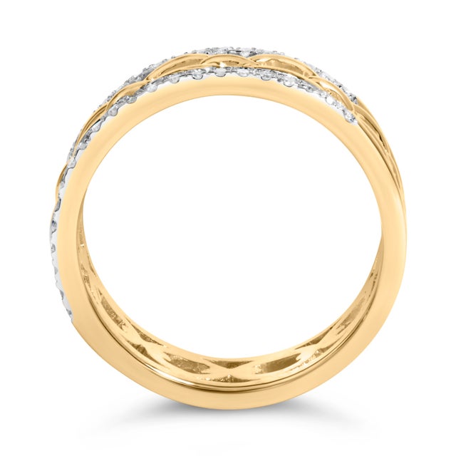Early 21st Century 10K Yellow Gold 1/5 Cttw Diamond Two Row Cuban Link Ring (I-J Color, I2-I3 Clarity) - Size 8 For Sale - Image 5 of 7