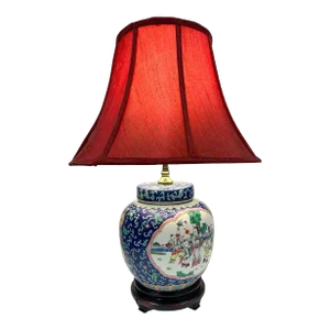 Mid-20th Century Vintage Chinese Hand-Painted Porcelain Jar Table Lamp
