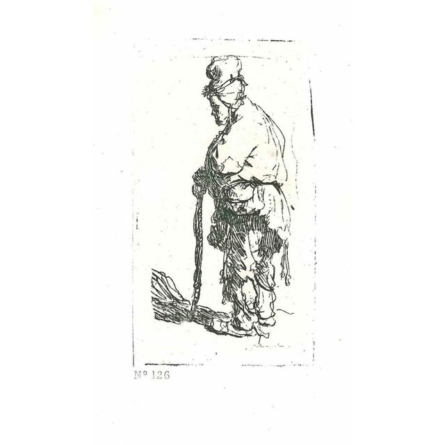 After Rembrandt, Beggar Leaning on a Stick, Etching, 19th Century For Sale