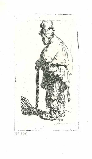 After Rembrandt, Beggar Leaning on a Stick, Etching, 19th Century