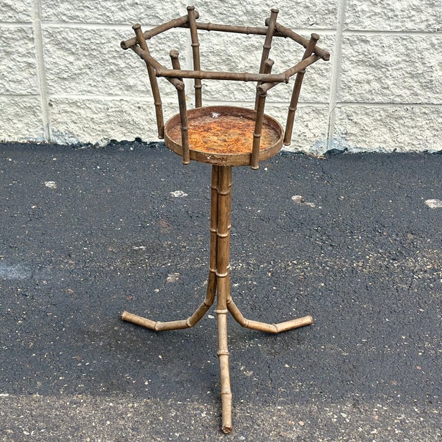 Metal Mid-Century Faux Bamboo Planter Plant Stand From Spain For Sale - Image 7 of 12