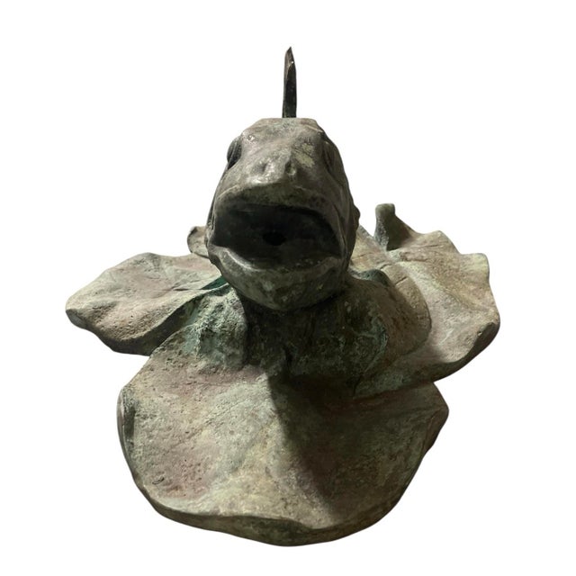 Vintage Verdigris Bronze Perch & Lily Pad Fountain Spouted Sculpture For Sale - Image 4 of 12