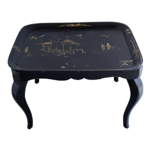 Ebonized Chinoiserie Coffee Table With Hand Painted Tole Top