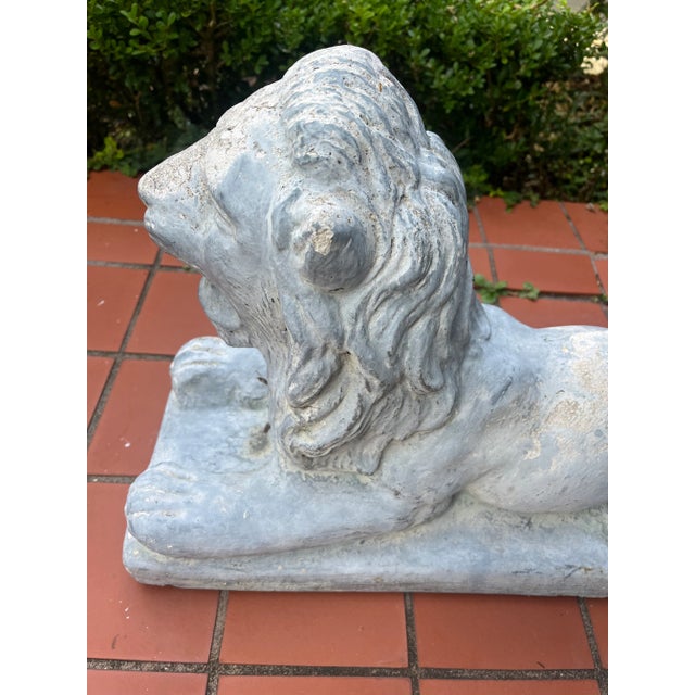 English Pair of Old Cement Lions For Sale - Image 3 of 4