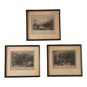 Antique 19th Steel Engravings W. H. Bartlett, by Artists J Sands, F W Topham, R Brandard Canadian Historical Views Framed U/Glass, Set of 3