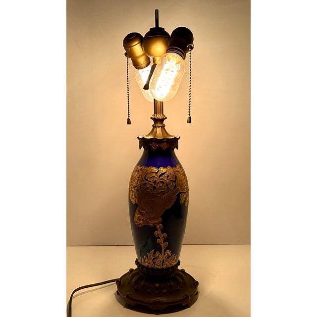 Art Nouveau 190s Rosenthal Cobalt Gilded Fish Table Lamp by M. Robisch For Sale - Image 3 of 18