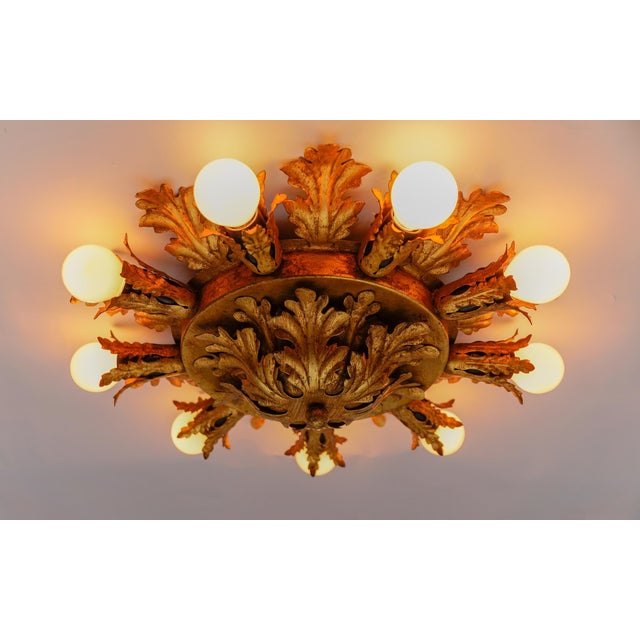 Gold Large Vintage Florentine Leaf Ceiling Lamp by Banci Firenze, 1960s For Sale - Image 8 of 12