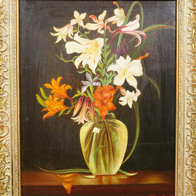 Modern Still Life With Flowers, Oil Painting on Wood, Germany 1950s For Sale - Image 3 of 6