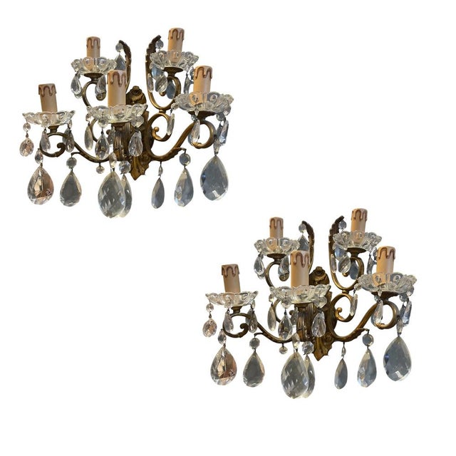 Large Bronze and Crystal Wall Sconces, Italy, 1950s, Set of 2 For Sale - Image 15 of 15