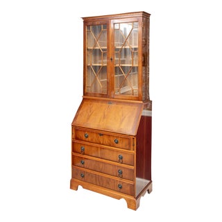 Mid 20th Century Chippendale Style Slant Front Secretary Bookcase For Sale