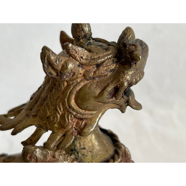 Vintage Bronze Foo Dogs on Wooden Stand - 3 Piece Set For Sale - Image 13 of 16