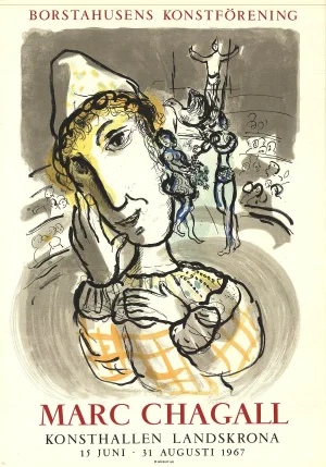 1967 Marc Chagall 'Circus with Yellow Clown' Modernism Yellow, Gray France Lithograph