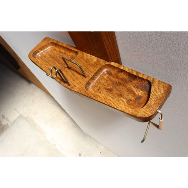 Wood Mid-Century American Modern Chestnut Wall Mounted Valet With Mirror and Shelf For Sale - Image 7 of 10