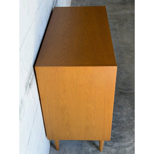 1960s Oak Sideboard Credenza With Sliding Doors and Top Drawer Vintage Mid-Century Modern 1960s For Sale - Image 5 of 10