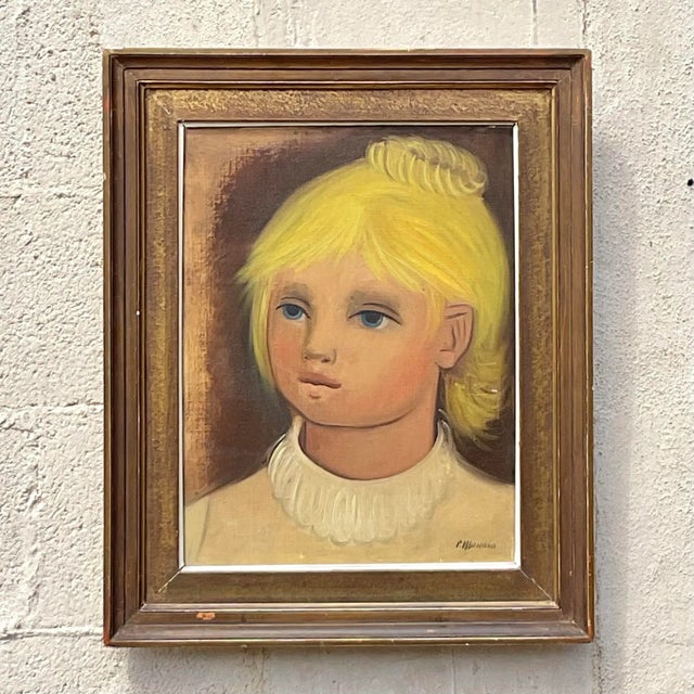 This vintage boho oil portrait on canvas captures a serene and timeless expression, bringing a touch of classic elegance...