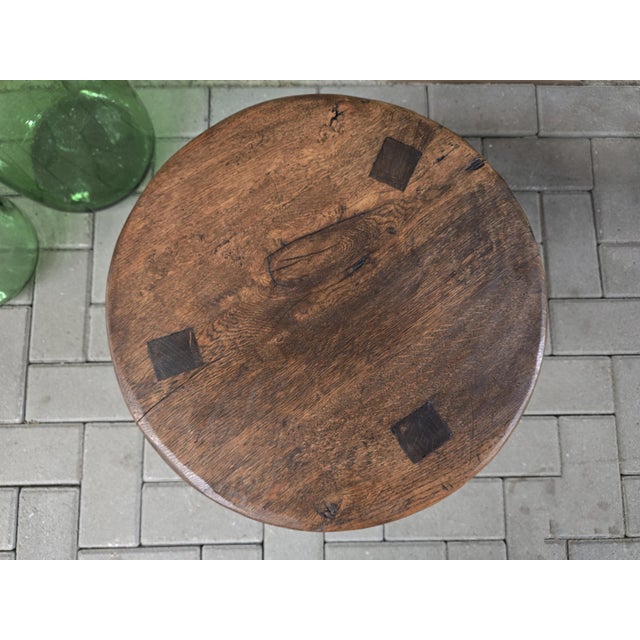 Wood Small Brutalist Round Oak Coffee Table, 1970s For Sale - Image 7 of 10