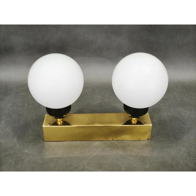 Vintage Brass Double Globe Wall Light by Kamenický Šenov, Czechoslovakia, 1970s For Sale - Image 10 of 11