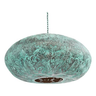 Balinese Boho Verdigris Copper Utan Pendant Light X-Large For Sale