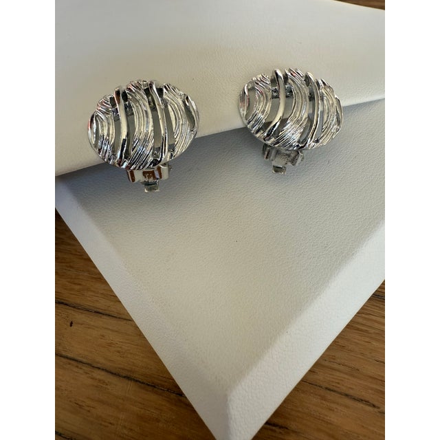 Silver 1980s Kramer Vintage Silver Tone Earrings, A Pair For Sale - Image 8 of 9