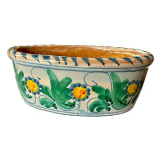 Vintage Vietri Signed and Hand-Painted Italian Oval Cachepot / Planter / Jardinier Mediterranean Floral Majolica For Sale