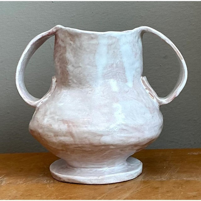 Early 21st Century Vintage Ceramic Biomorphic Double Handle Vase For Sale - Image 5 of 12