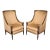 Pair Louis XVI Style Carved With Gilt Accent Wing Back Bergère Chairs For Sale