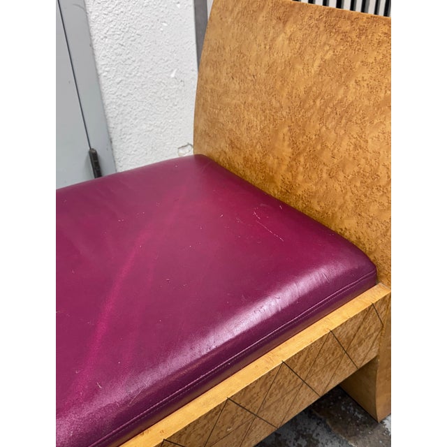Custom Design Birdseye Maple + Leather Bench For Sale - Image 4 of 12