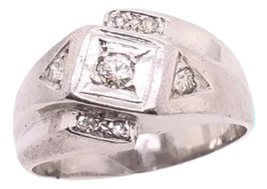 14 Karat White Gold Contemporary Diamond Solitaire With Diamond Accents Ring