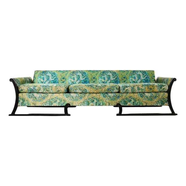 Midcentury James Mont Style Lacquered Gondola Dragon Sofa For Sale