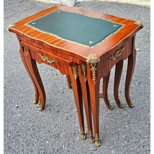 A Stunning Set of 3 Binda Collection Italian Louis XV Kingwood, Ormolu Mounted and Leather Inset Nesting Tables in great...