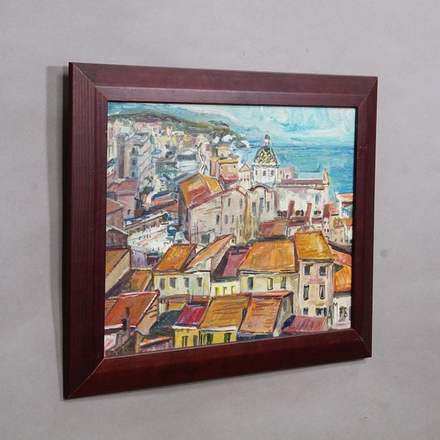 Alexander Michael Oil Painting of a Southern Italian Coastal Town, 1978 This impressive original painting was created in...