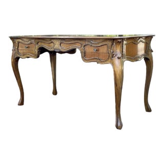 Vintage French Provincial Style Writing Desk With Boiserie Carved Panels For Sale