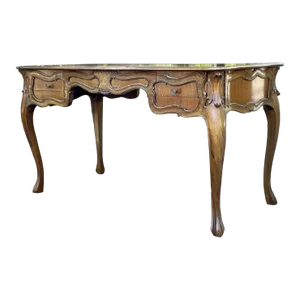 Vintage French Provincial Style Writing Desk With Boiserie Carved Panels