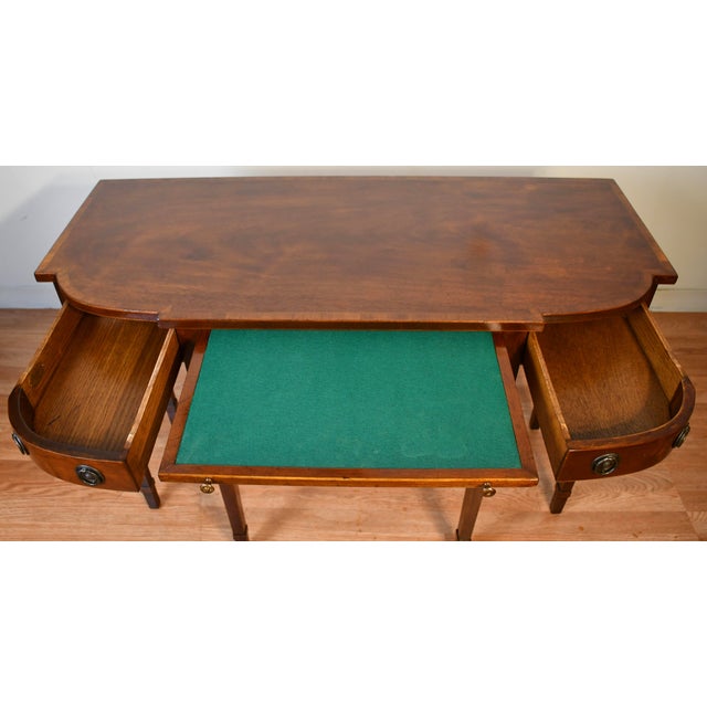 Wood 1910s Antique Dokon n.y English Regency Mahogany Banded Satinwood Console Table For Sale - Image 7 of 13