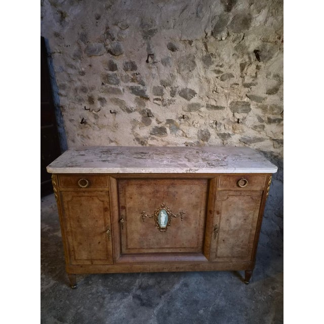 Antique Louis XVI Burr and Elm Cabinet with Marble Top, 1890s For Sale - Image 9 of 18