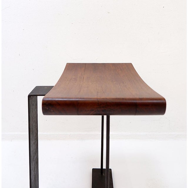 Vintage Stool in Wood and Metal in the style of Pierre Chareaus For Sale - Image 6 of 15