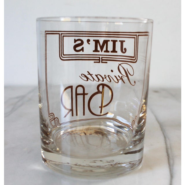 Transparent Vintage "Jim's Private Bar" Lowball/Rocks or Highball Drinking Glasses Made by Houze Glass For Sale - Image 8 of 10