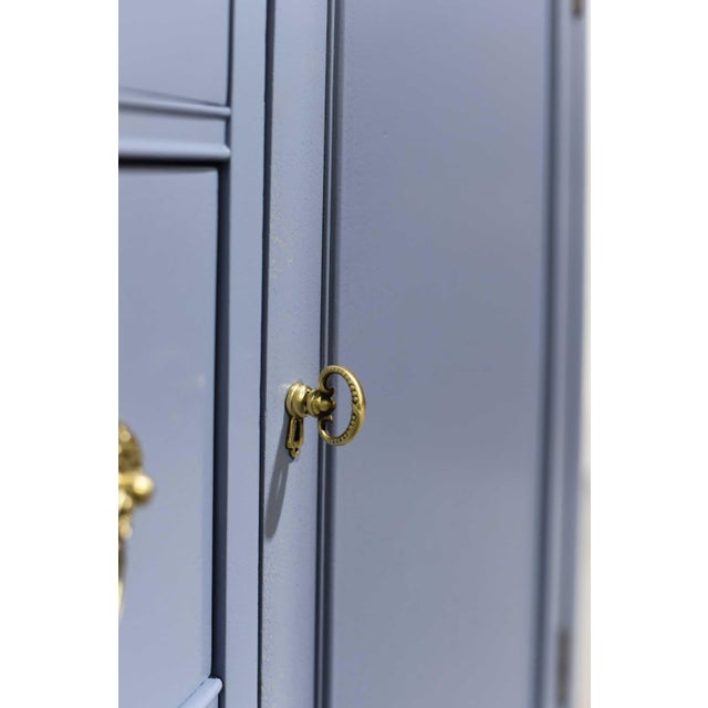 Mid Century Colonial Revival Style Curve Front Buffet in Blue - Newly Painted For Sale - Image 12 of 12