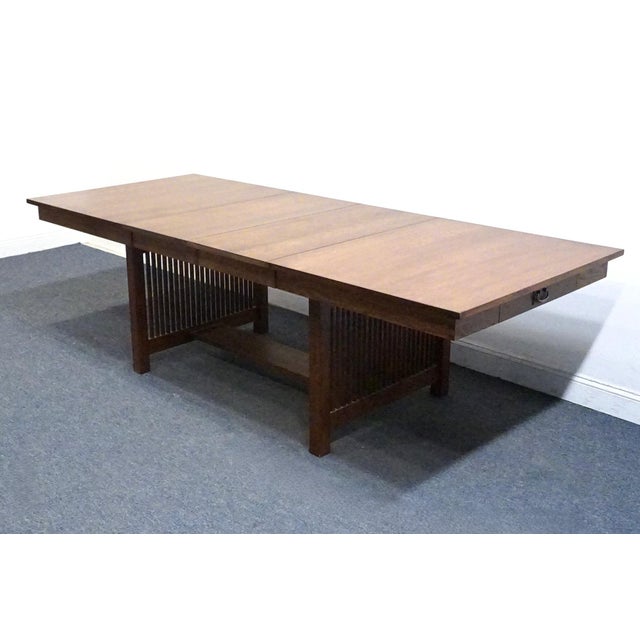 Canadel Furniture Solid Oak Mission Style Arts & Crafts 102" Trestle Dining Table 8020bc-Bra000-Pta - Made in Canada For Sale - Image 4 of 13