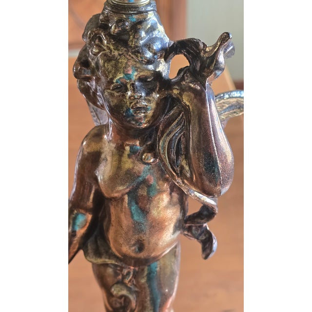 Metal Vintage Brass Cherub Lamp For Sale - Image 7 of 16