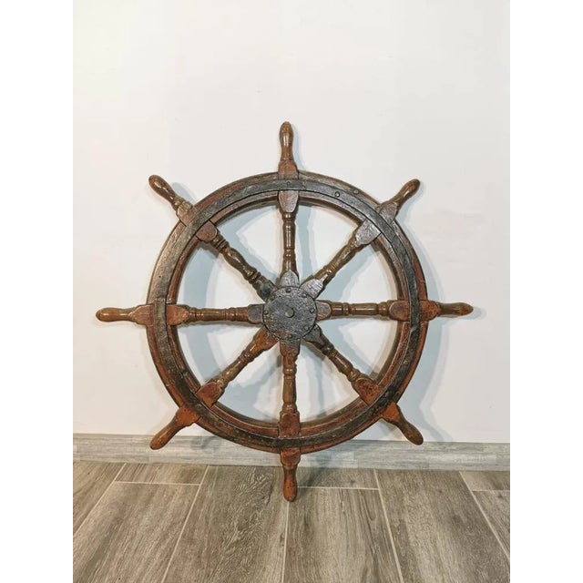 Vintage Brown Wooden Helm For Sale - Image 4 of 9