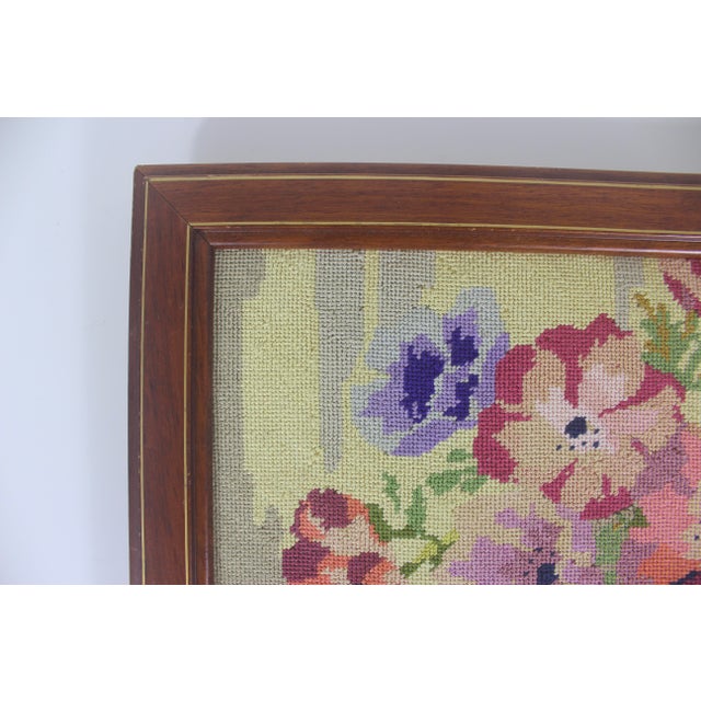 Wood Vintage Framed Still Life Floral Needlepoint Art For Sale - Image 7 of 10
