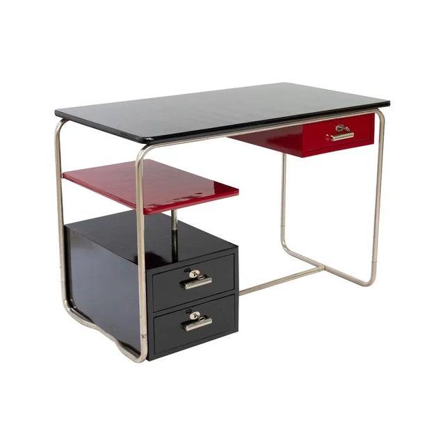 Wood Bauhaus Painted Red and Black Desk, 1930s For Sale - Image 7 of 7