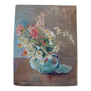 1940s Floral Still Life Watercolor Painting