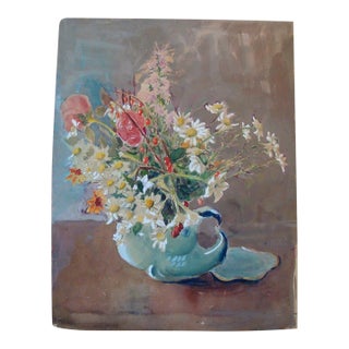1940s Watercolor Painting Floral Still Life For Sale