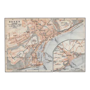 1910 Antique Map of Dover England