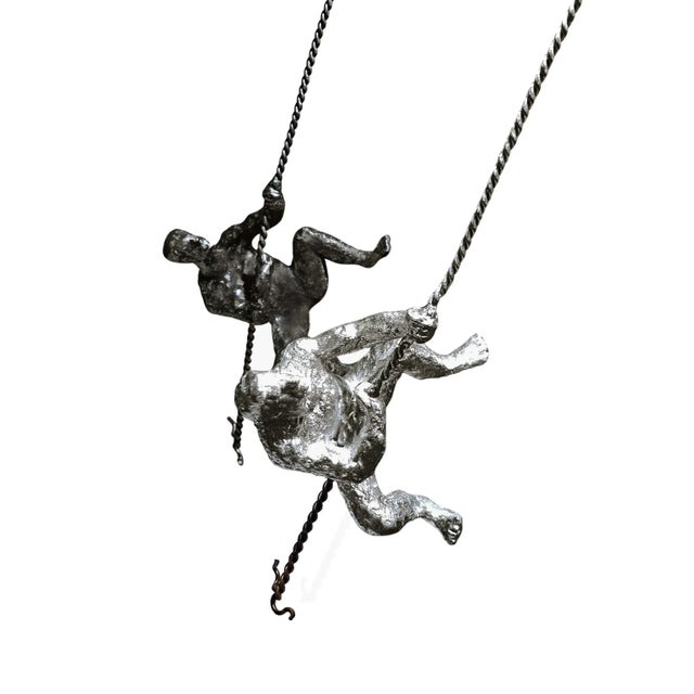 Pair (2) Unique Vintage Global Views Handcrafted Cast Iron Climbing Man Sculptures Large 43" height! Chic-meets-industrial...
