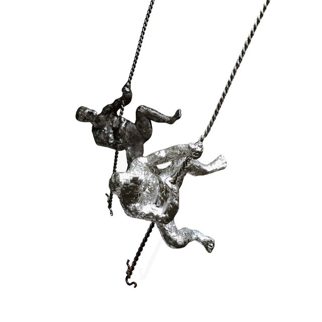 Pair (2) Unique Vintage Global Views Handcrafted Cast Iron Climbing Man Sculptures Large 43" height! Chic-meets-industrial...