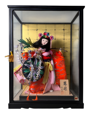 Japanese Buyō Doll in Glass Display Case, 1961, Set of 2